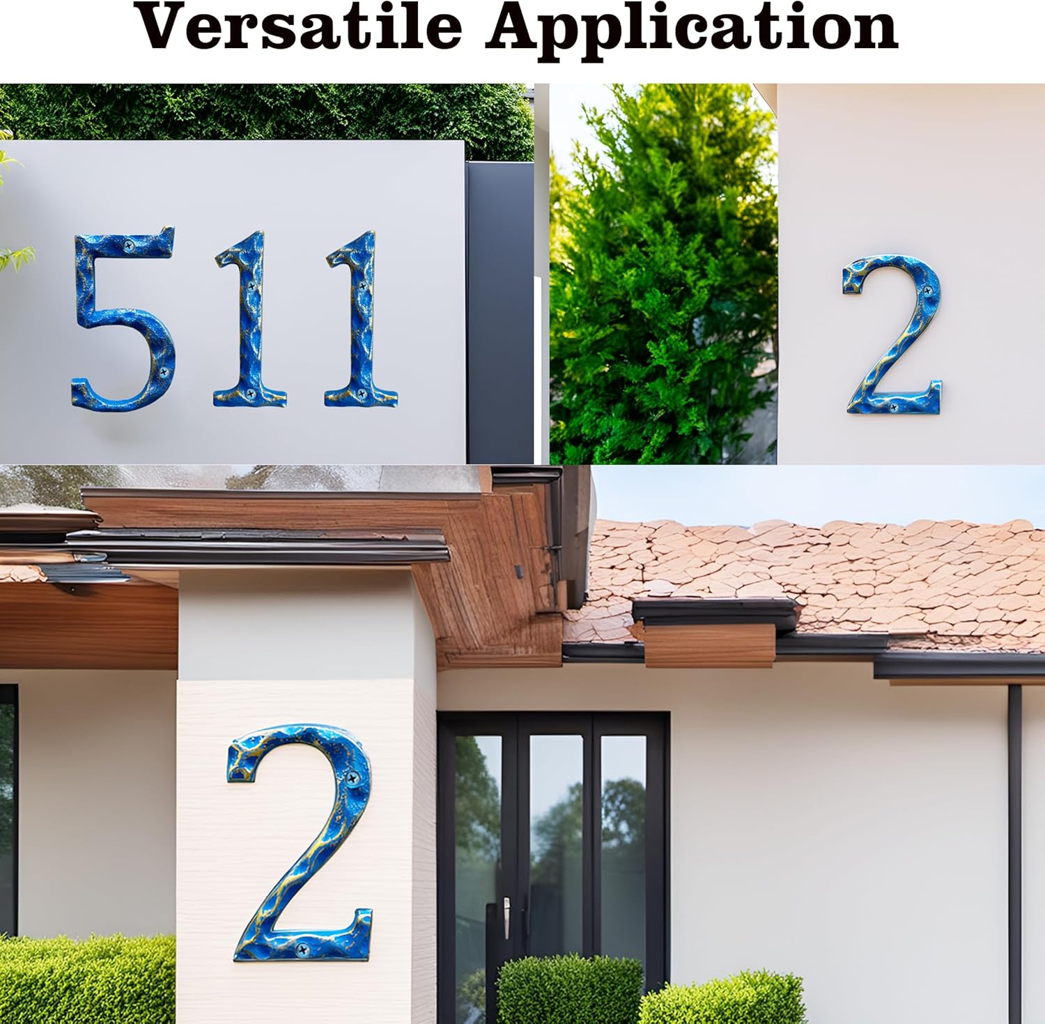 5" High House Numbers - Hammered Surface Cast Iron Home Address or Mailbox Numbers - Easy to Install - Premium Quality Address Plaques/Gold & Blue/Number 1