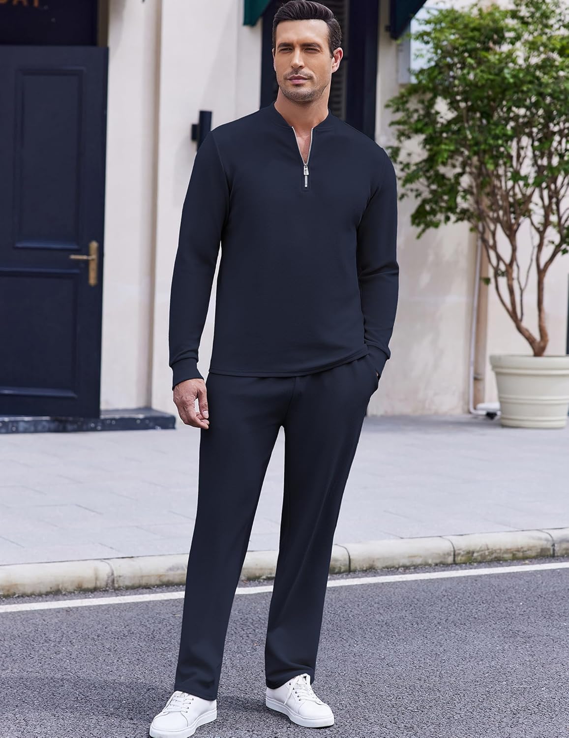 COOFANDY Men's 2 Piece Tracksuit Set Polo Athletic Sweatsuit Quarter Zip Jogging Long Sleeve Casual Sports Outfits - Image 3