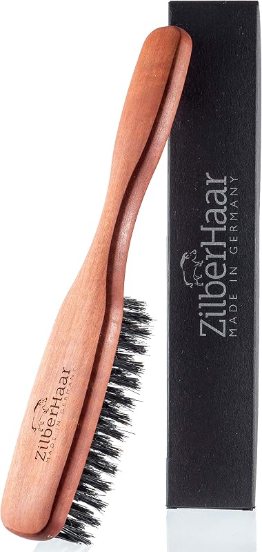 Cepillo para barba y cabello largo ZilberHaar - Hecho de cerdas de jabalí rígidas de primer corte y madera de peral - Cuidado perfecto de la barba para hombres - Funciona con todos los bálsamos y aceites para barba - 8,5 pulgadas de largo