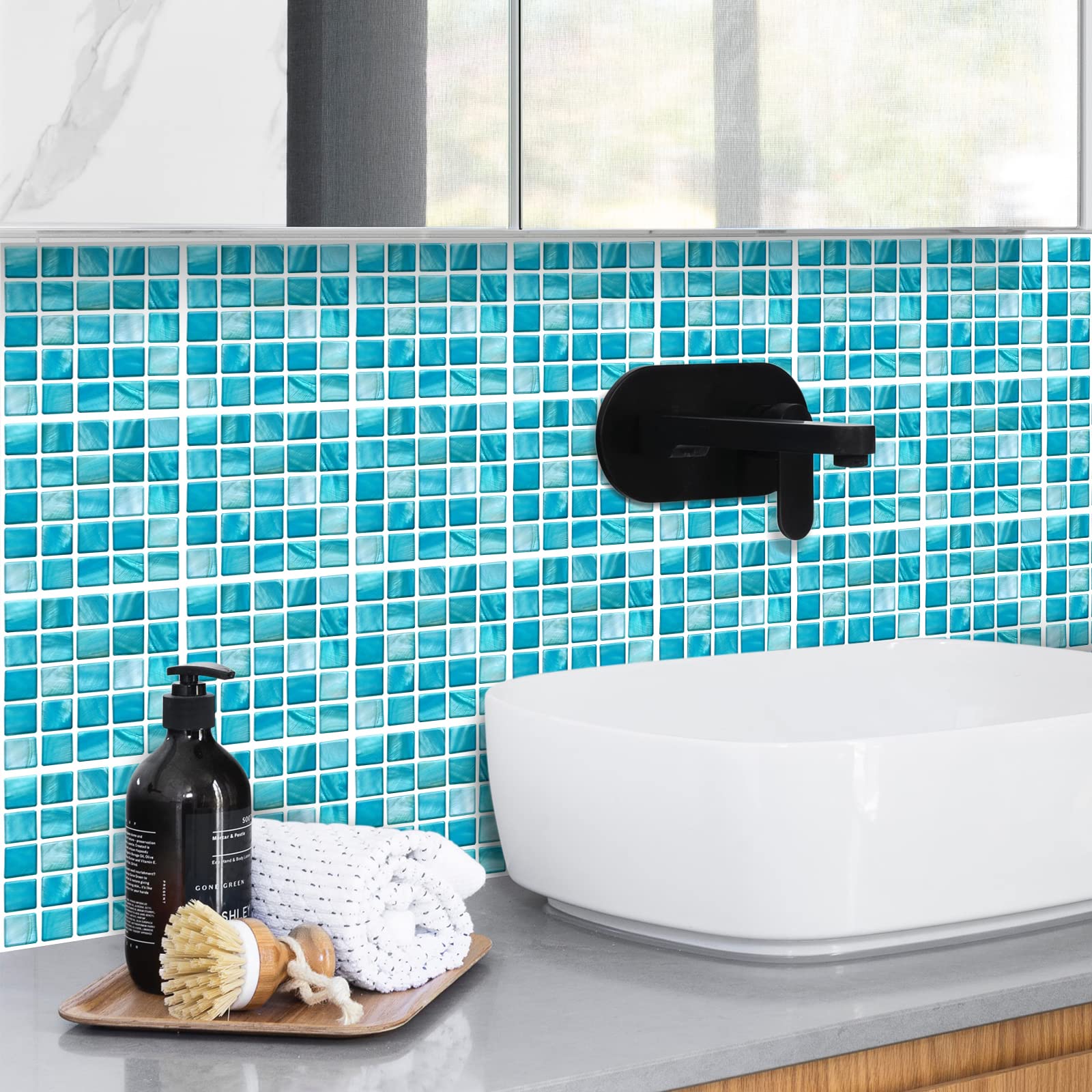 40PCS Adesivi per Piastrelle, Mosaico Piastrelle Adesivi Parete PVC Autoadesivo Impermeabile Sticker Decorazione Murale per Cucina Bagno, Cielo Blu (10x10 Cm / 4x4 Pollici)
