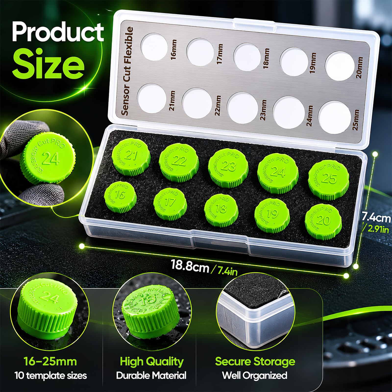 Sensor Cutter Kit, 16-25mm Parksensor-kit Lochfräser für PDC Sensoren Cutter Parksensoren Fahrzeugsensoren Kratzfester Bruchsicherer Autofolien Schablonenschneider In 10 Größen für Fahrzeugfolien