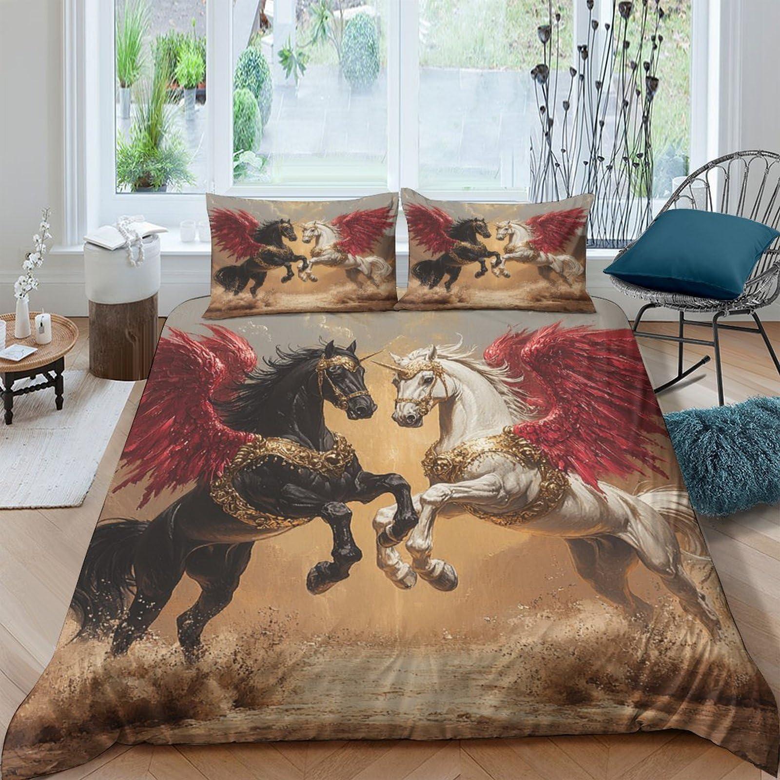 Ctjqhvkz Style-3 3D Printed Black Pegasus Fitted Sheet Microfiber Soft White Winged Horse Mattress Cover For Bedroom Dorm Decor Single（135X200cm）