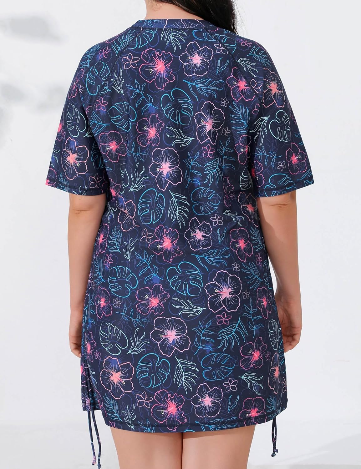 Halcurt Women's Plus Size Short Sleeve Rash Guard Swim Shirt Tie Drawstring UPF50+ Sun Protection Swimsuit Top - Image 2