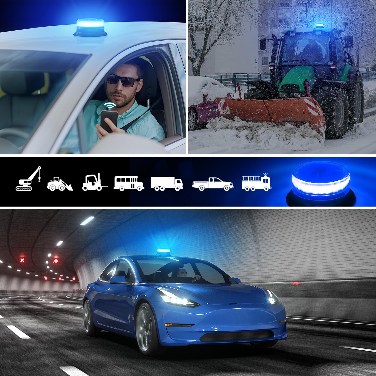 antom Rotativo Luz LED estroboscópica inalámbrico Con mando a distancia 12V-24V azul Luz de emergencia de magnético con tractores, carros de golf, UTV