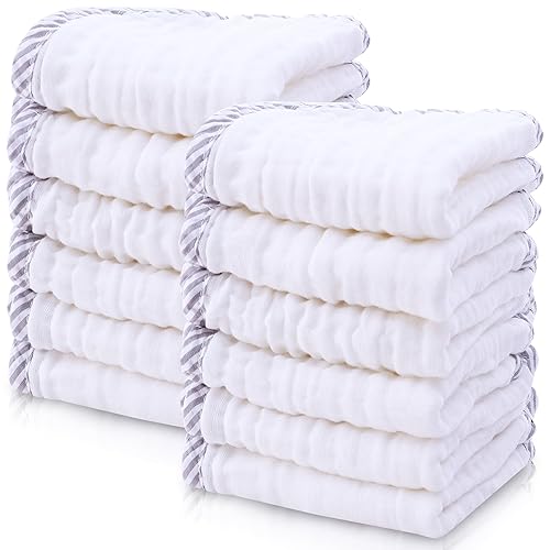 Vista 35 de Cute Castle Paquete de 12 paños de muselina para bebé, 100% algodón, ultra absorbentes, grandes, 20 x 10 pulgadas, trapos súper absorbentes