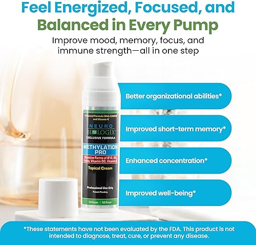 Miniatura 7 de Neuro biologix Methylation Pro Crema tópica - Suplemento de metilación con BioActive B6, B12, folato de metilo, vitamina D y K1, apoyo para el