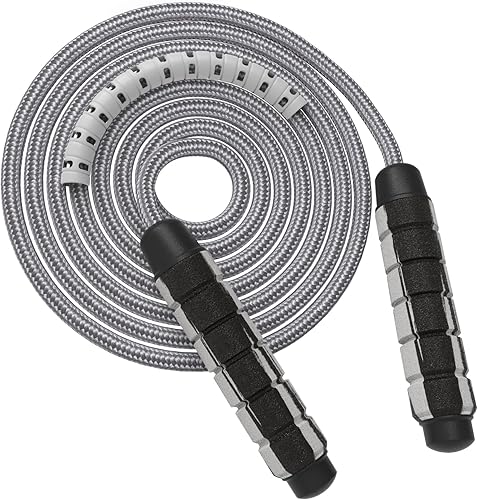 Cuerda de saltar con peso de 9 pies para fitness, mango de espuma transpirable, cuerda de saltar ajustable de algodón grueso con silicona