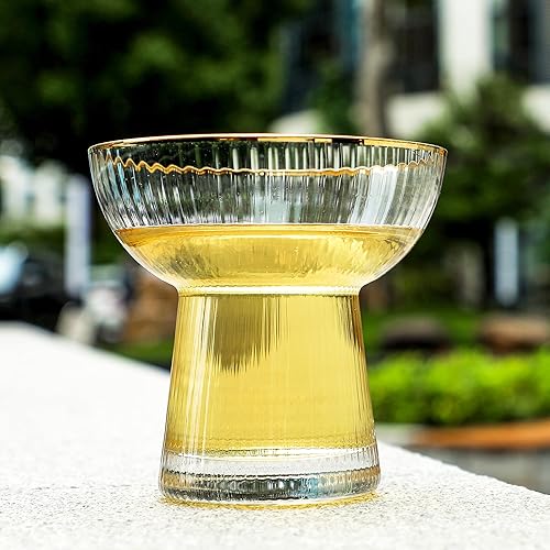 Miniatura 2 de Lysenn Juego de 4 vasos de Margarita sin tallo, elegantes vasos de cóctel con rayas verticales, cristalería soplada a mano de primera calidad para