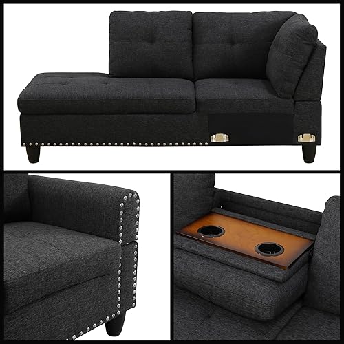 Miniatura 5 de Sofá modular en forma de L con chaise móvil y otomana de almacenamiento, sofás convertibles de 3 piezas para sala de estar, apartamento y oficina,