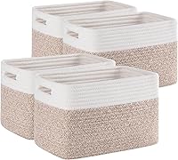 SIXDOVE 4 Pack Woven Cotton Storage Baskets for Shelves - Organizing Bins for Toys, Books, Clothes, Towels | 13x9x8 Brown White