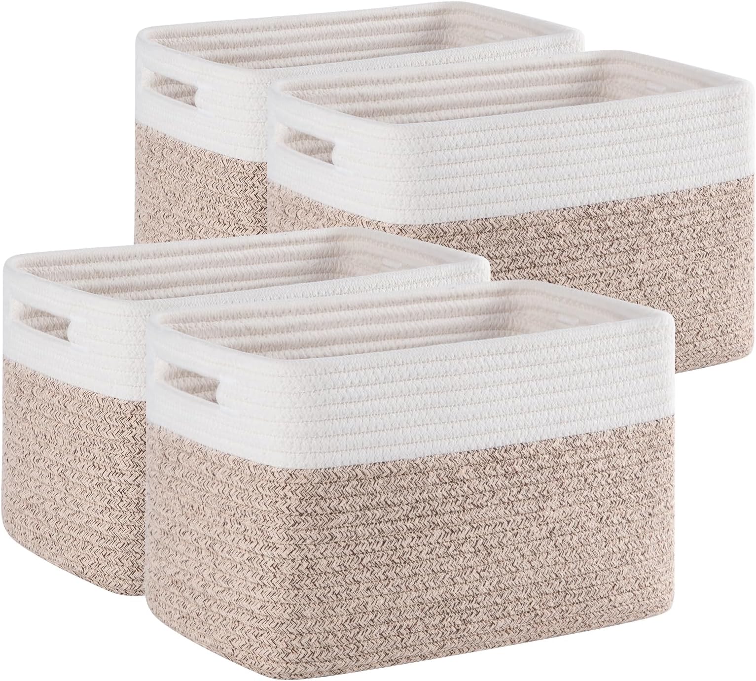 SIXDOVE 4 Pack Shelf Baskets for Organizing Home - Perfect for Toys, Books, and Clothes, Versatile Woven Storage Baskets with Handles, Durable Cube Storage Bins, 13''Lx9''Wx7.8''H, Brown & White