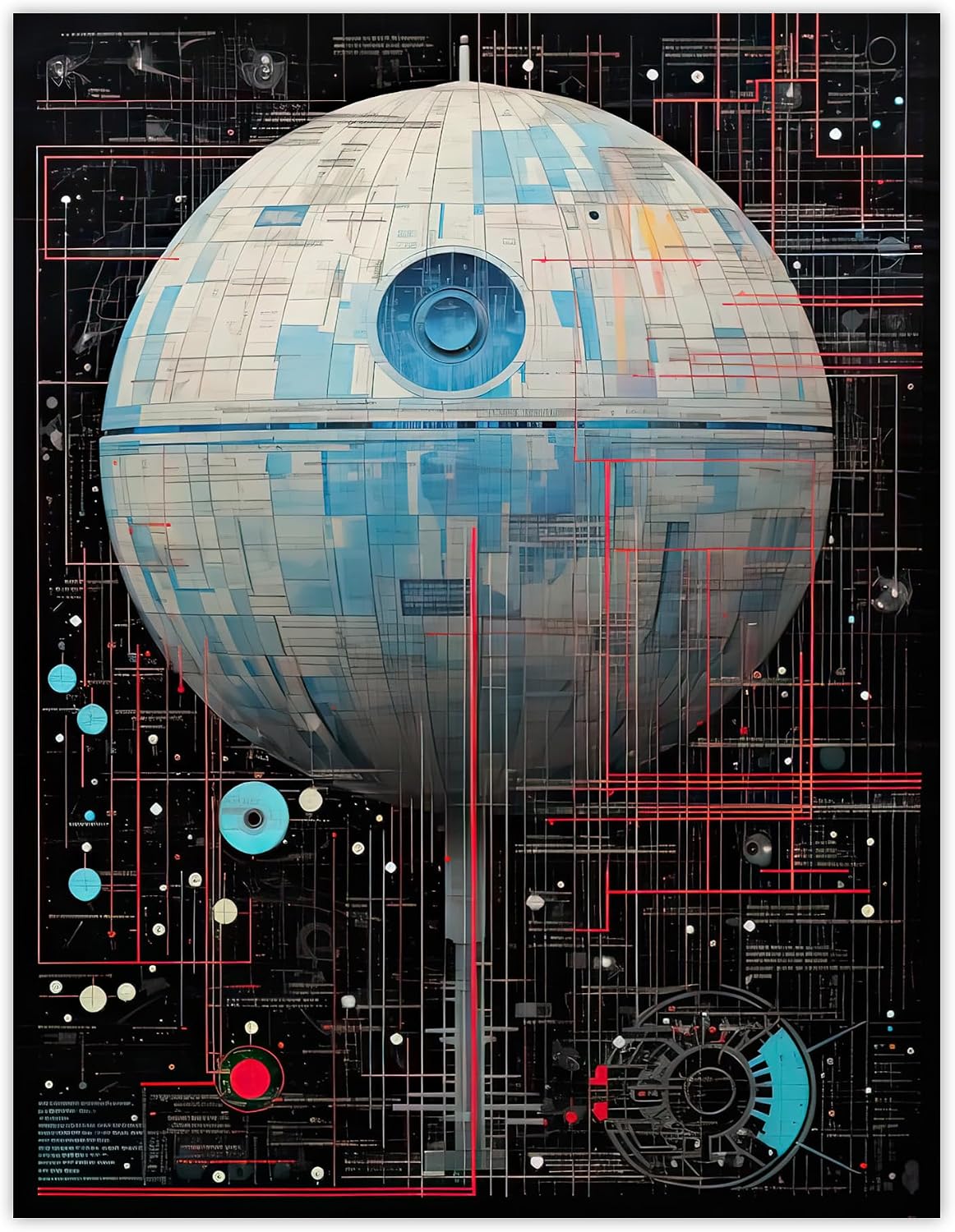 Artery8 Dark Side Engineering Death Star Schematic Diagram Science Fiction Technology Design Large Wall Art Poster Print Thick Paper 18X24 Inch
