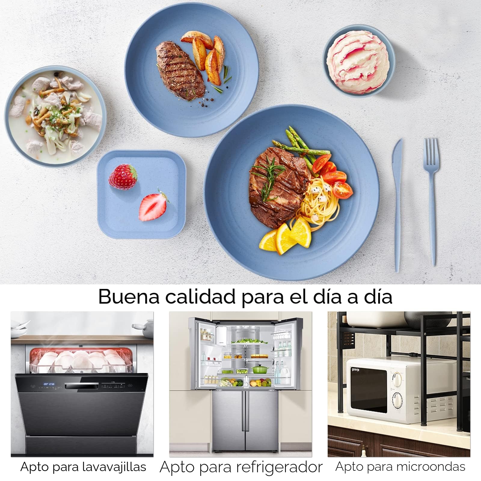 Juego de vajilla irrompible de 62 Piezas para 5 Personas, Juego de Platos y Cuencos de Camping, Juegos de Cena de Picnic Ligeros, Coloridos Platos de plástico para Barbacoa, Tazas, Cuencos, Juego de