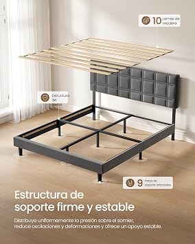 VASAGLE Bed Frame, Adjustable Headboard, 16 x 200 cm