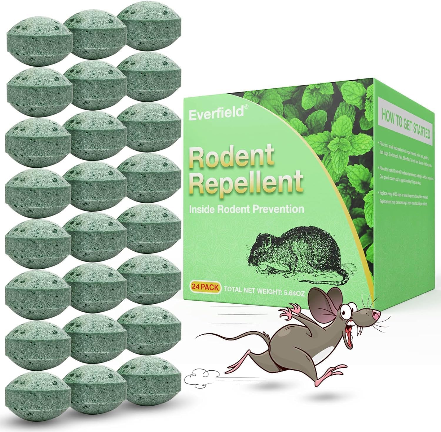 Mouse Rodent Repellent, 24Pcs Peppermint Oil Moth Balls for Rats Mice Deterrent, Safe for Humans & Pets, Pouches for Roaches, Pest Pouches for Roaches, Ant, Bugs, Spider