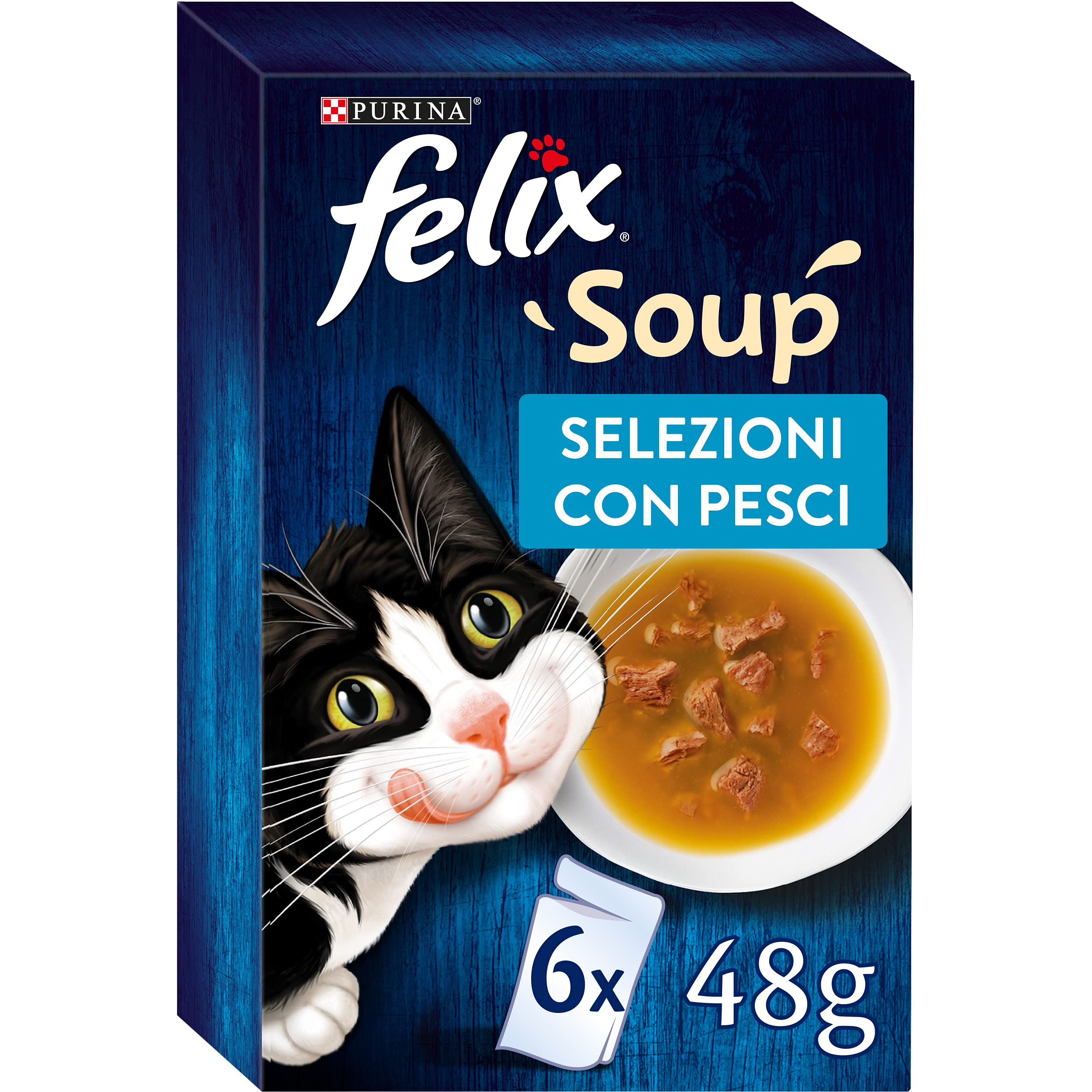 Purina Felix - Comida húmeda Original para Gatos con Bacalao, atún y Plato, 8 Paquetes con 48 Sobres de 48 g