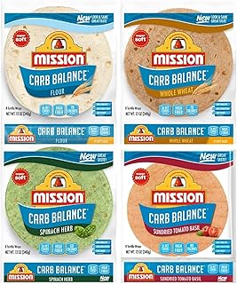 Mission Carb Balance Tortilla Variety Pack - Whole Wheat, Flour, Spinach Herb, and Tomato Basil - (4 Packs)