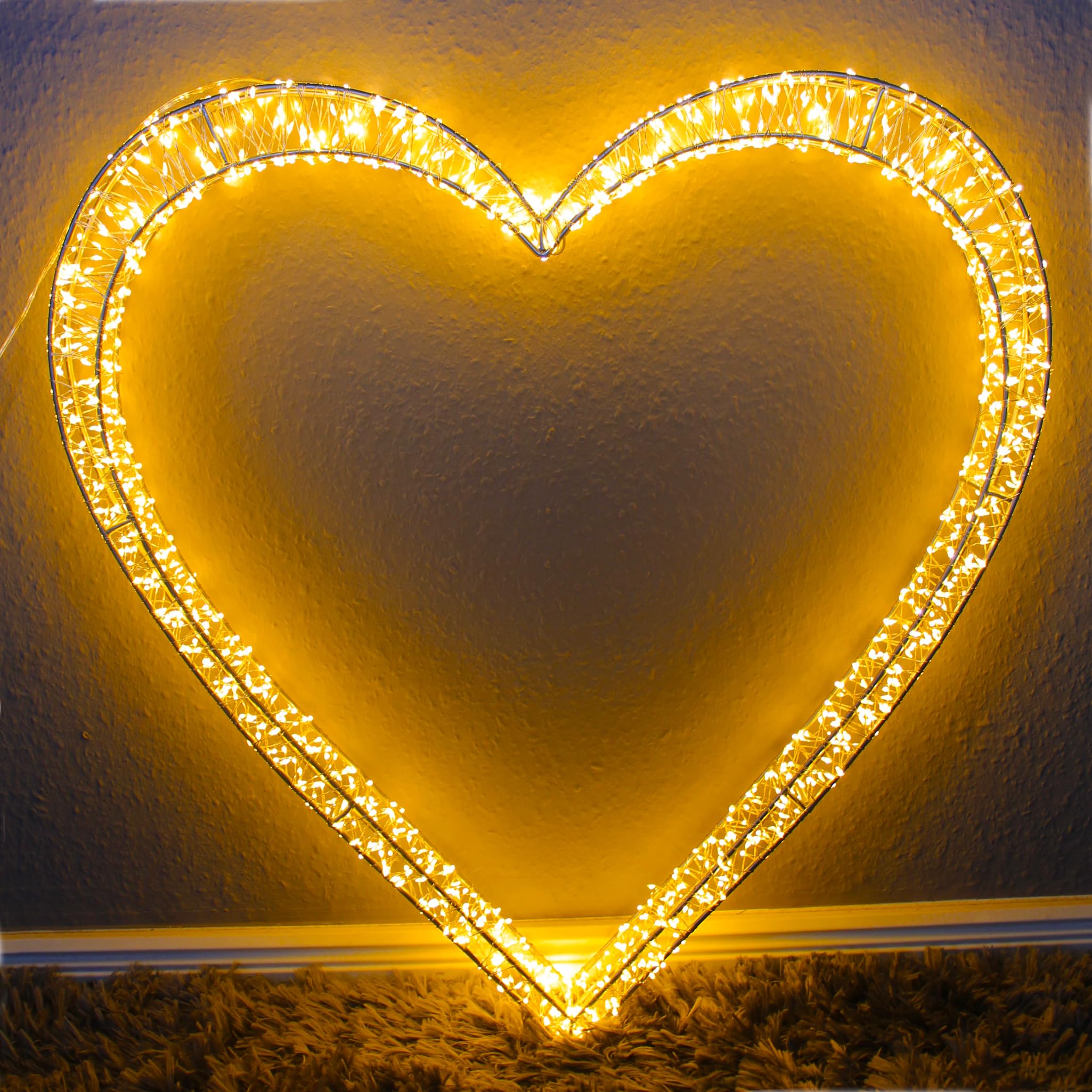Decorazione a LED a forma di cuore con 1440 LED, 62 x 60 x 5 cm, con timer, cuore luminoso, lampada decorativa per interni ed esterni