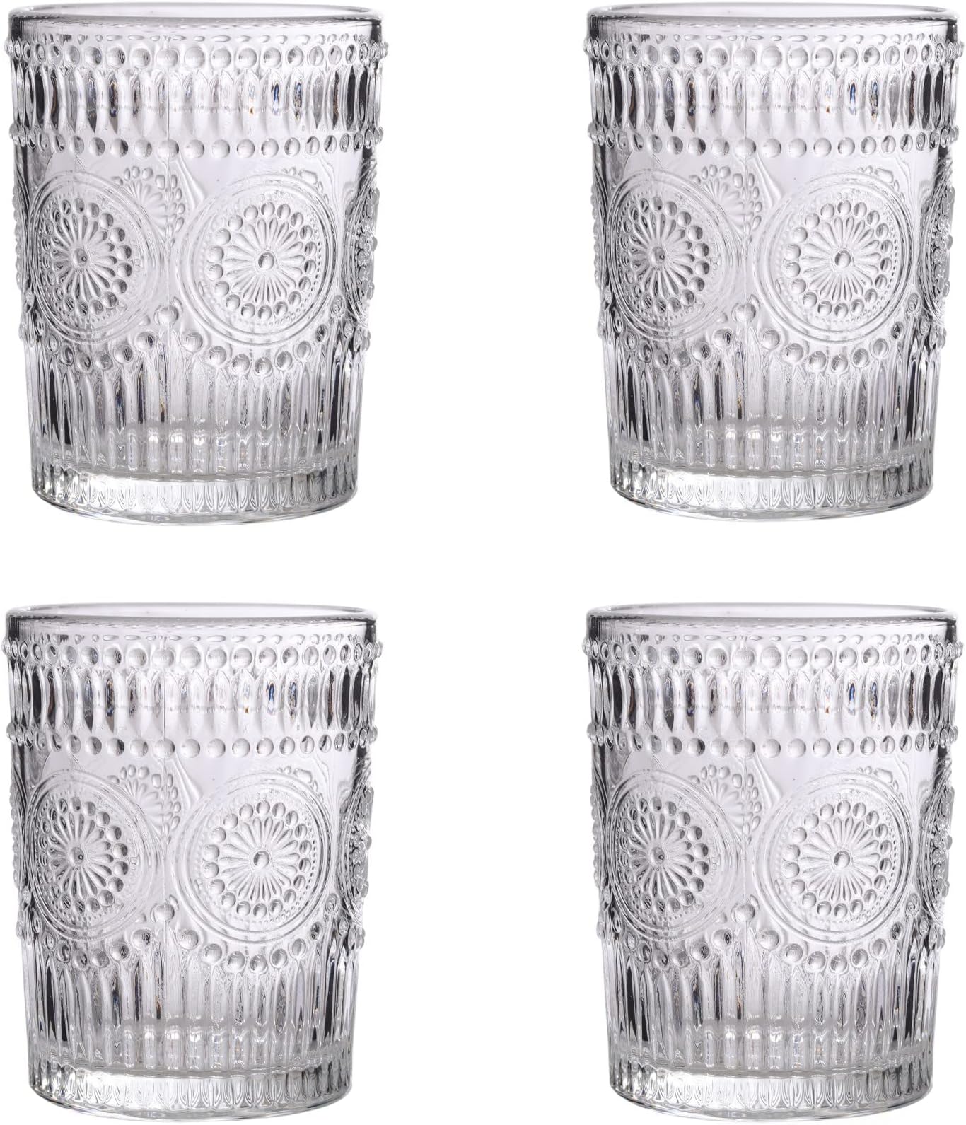 Amzcku Vintage Drinking Glass Set of 4, 10 oz - For Cocktails, Mixed Drinks, Whiskey, Beverage, Water, Milk and Juice…