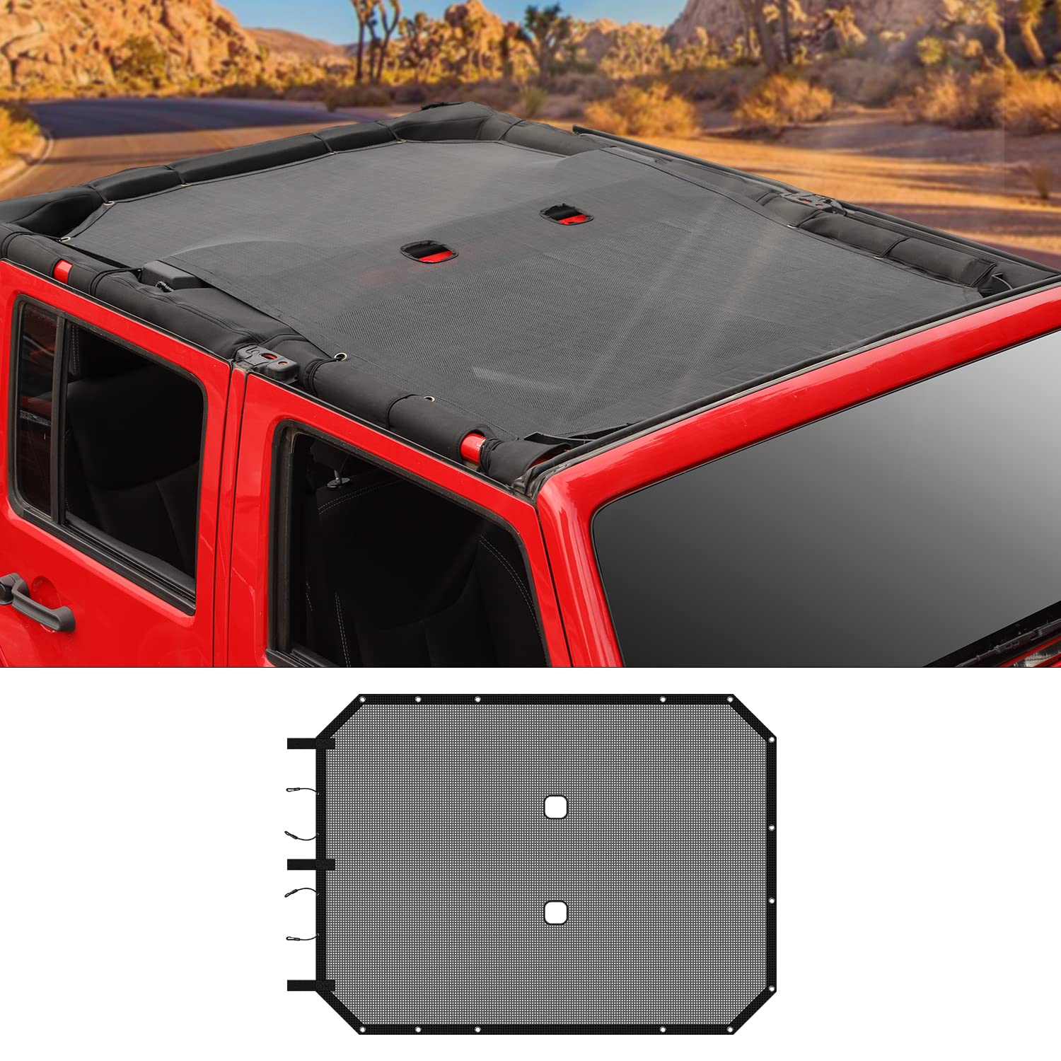 Jimen JKU - Parasole parasole per Jeep Wrangler JK Unlimited 2007-2018, solo 4 porte, colore: Nero