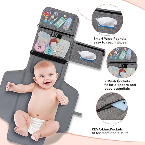 Miniatura 2 de Cambiador de pañales portátil, cambiador de pañales para recién nacido, cambiador de bebé con bolsillo de toallitas inteligentes, kit de cambio de