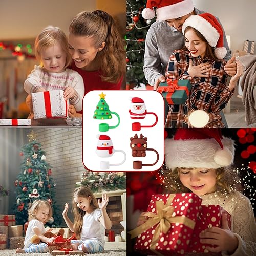 Miniatura 7 de 4 tapas de paja de Navidad para copa Stanley, 0.394 in, 0.4 pulgadas, accesorios de Navidad con vaso de 30 y 40 onzas con asa, a prueba de polvo,