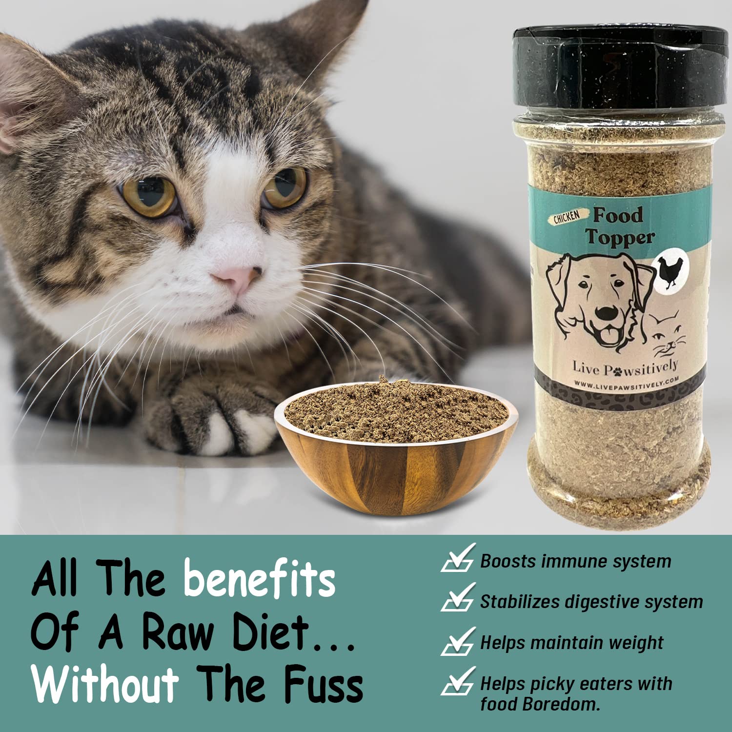 Live Pawsitively Freeze Dried Food Topper for Dogs & Cats (Beef, Chicken, Lamb, Salmon, White Fish) (Chicken)