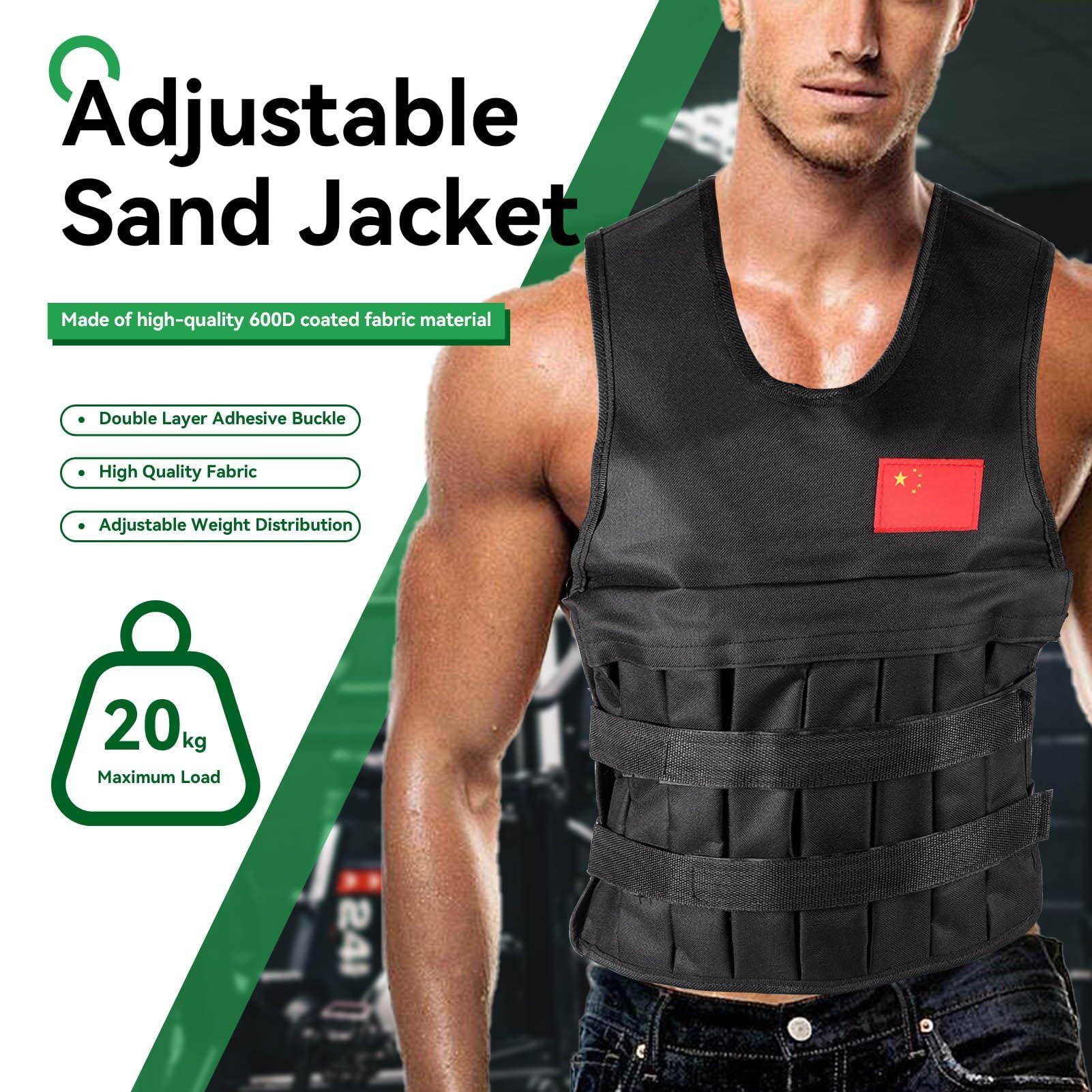 Gilet lesté de 20 kg avec 4 Sacs de Sable, Gilet d'entraînement réglable pour l'entraînement, la Musculation, la Course, Le Fitness, Le renforcement Musculaire