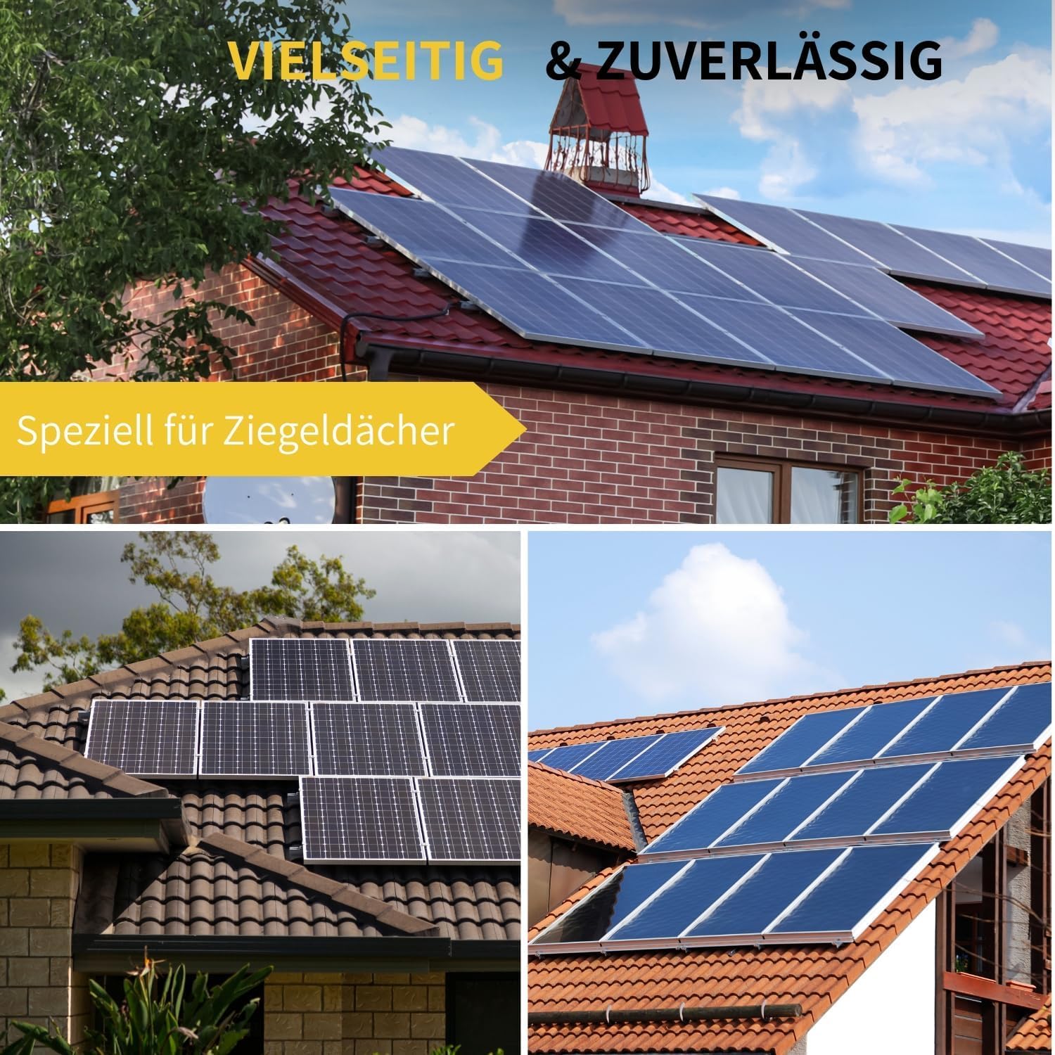 Avoltik Solar Halterung Ziegeldach I Set für 4 PV Module 30-45mm I Solarmodul Halterung Balkonkraftwerk I Solarmodulbefestigungsset für Ziegeldächer aus Edelstahl 1.4301 I PV-Halterung Montageset