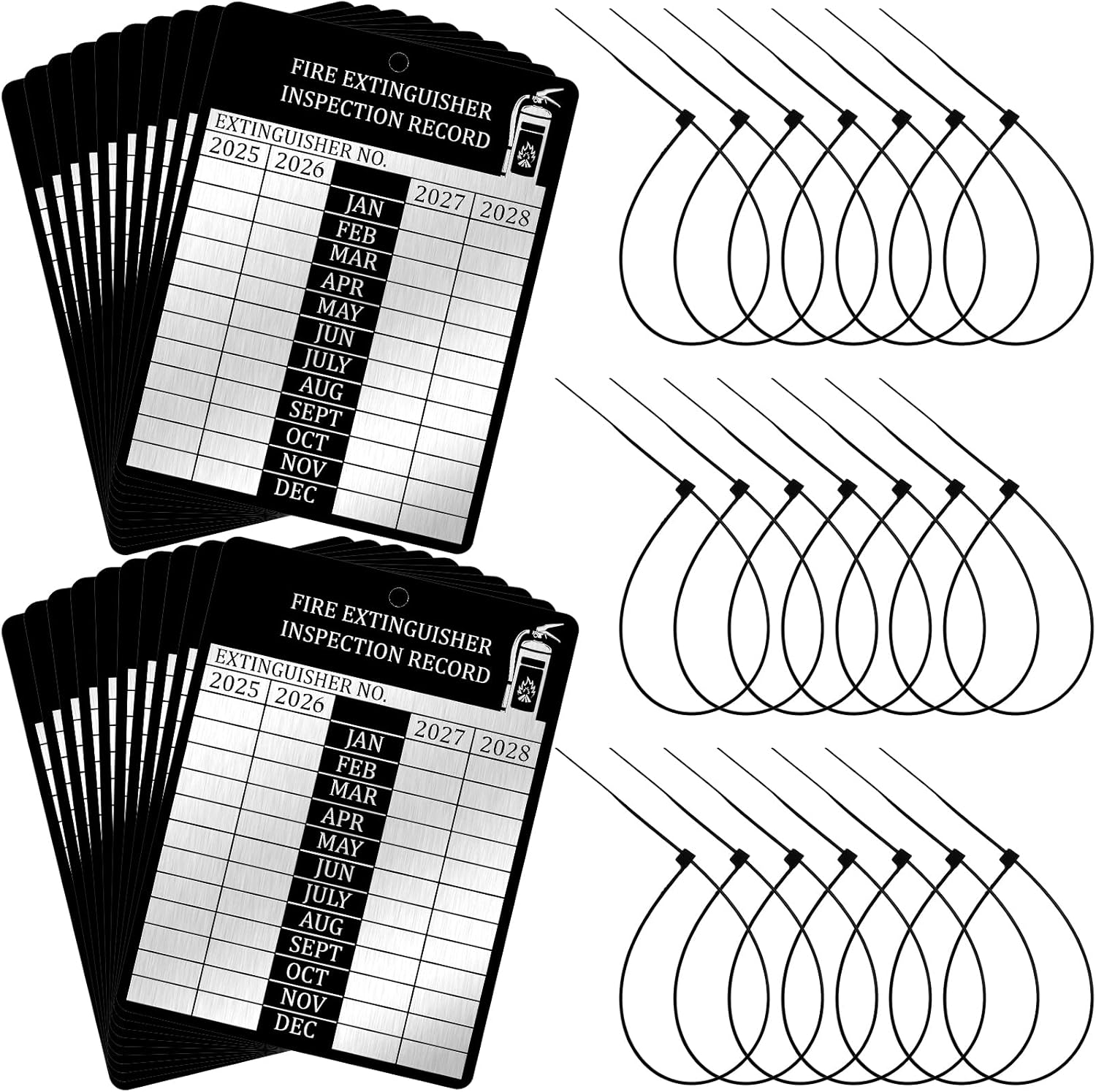 Fire Extinguisher Tags Fire Monthly Inspection Tags 4 Year with Cable Zip Ties for Servers Maintenance Record, 3 x 2.25 Inches(80 Pieces)