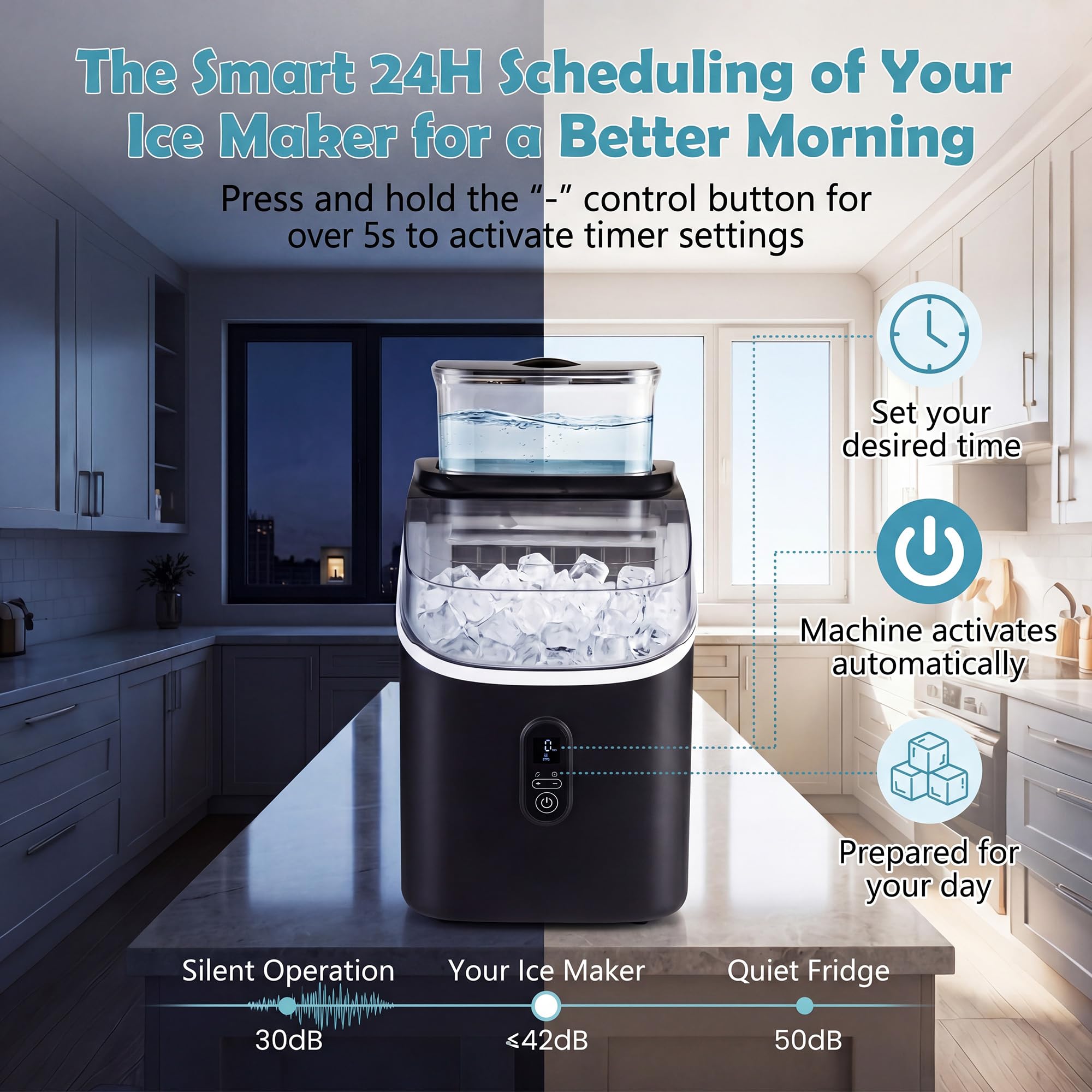 GIANTEX Macchina Ghiaccio da Tavolo, 15kg/24H, Ice Maker Compatto e Silenzioso per Casa e Ufficio, Cubetti di 13 Spessori, con Autopulizia Profonda, Display, Timer e Serbatoio Rimovibile (Nero)