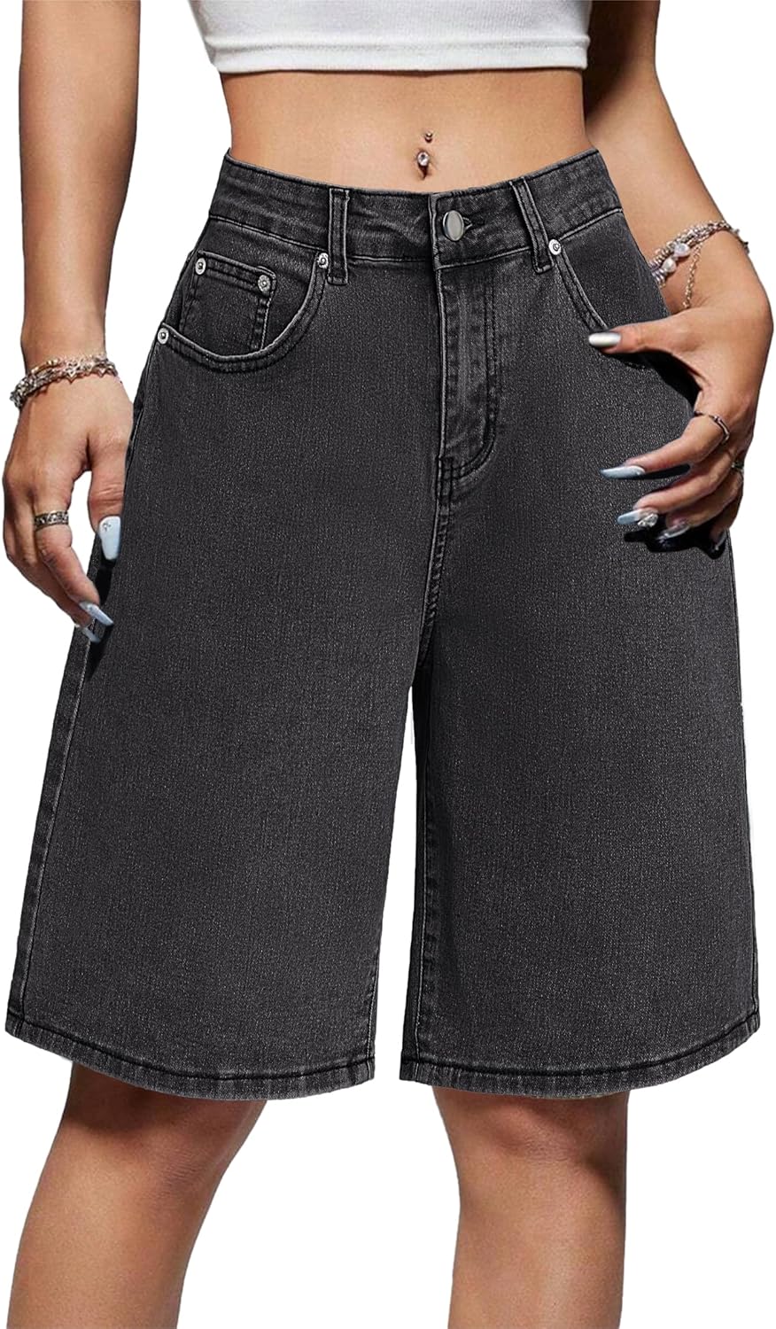 EMMIOL Women Jorts Baggy Jeans Jorts Outfits Mid-Low Waisted Denim Y2K Shorts Summer Hot Short Pants Streetwear