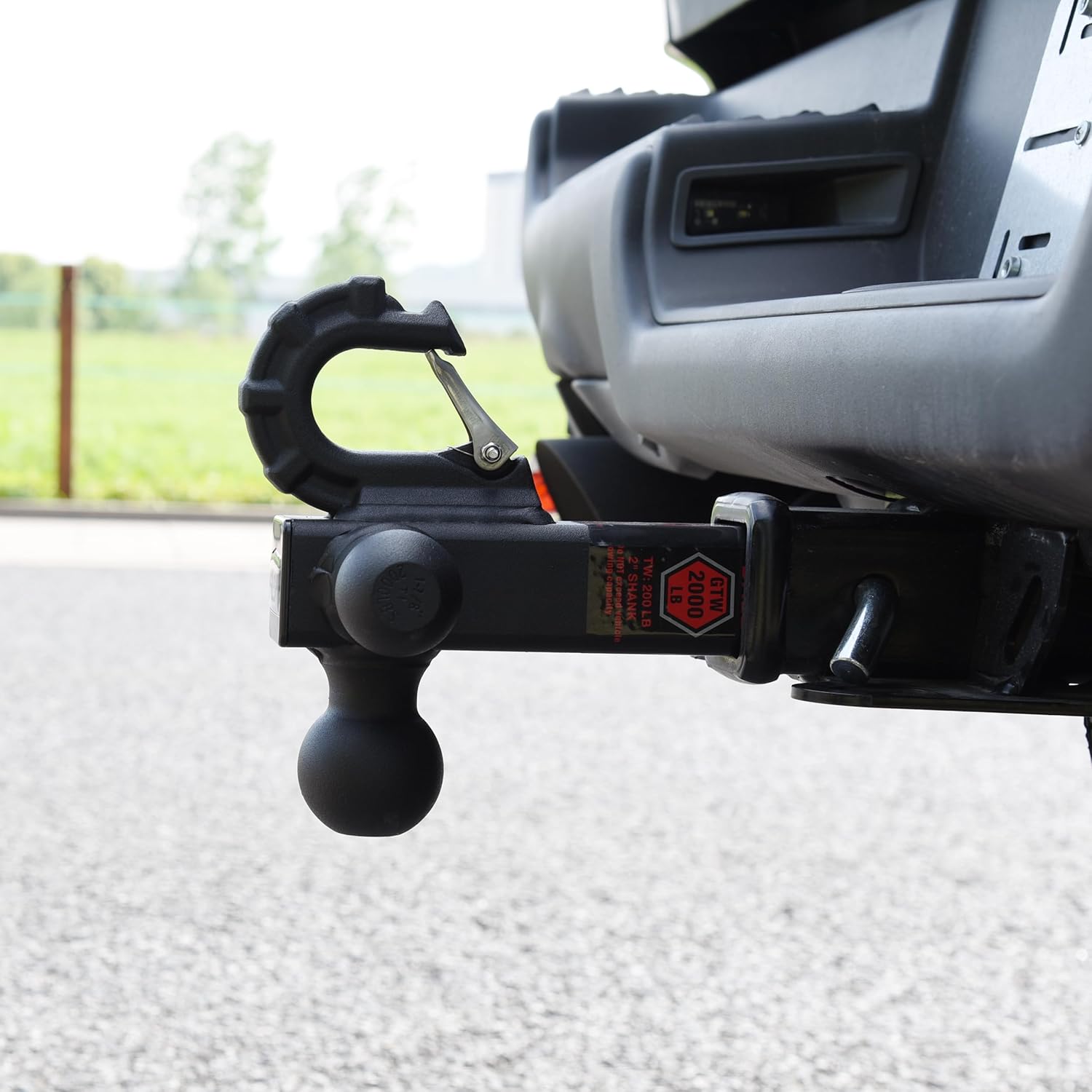 TOPTOW Trailer Hitch Tri-Ball Hitch with Hitch Balls & Beast Tow Hook Matte Black, Fits 2-inch Receiver - Image 4