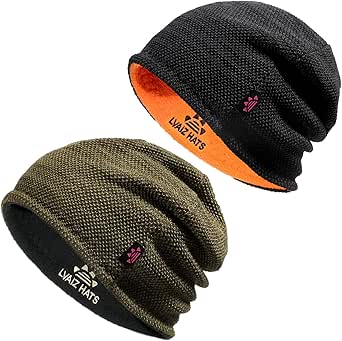 Lvaiz 2 Pack Winter Fleece Lined Mens Beanie Hat Reversible Knit Skull Cap for Men Women Warm Windproof Hat for Outdoor