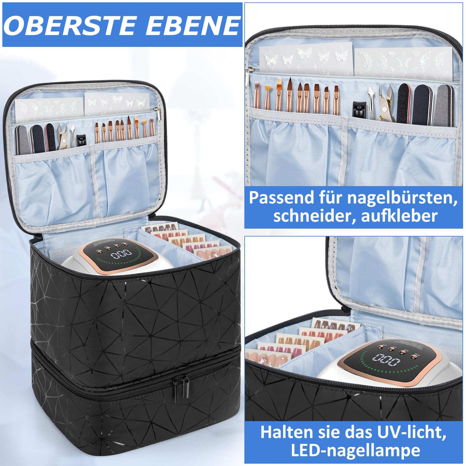 OUUTMEE Dwuwarstwowa torba na lakier do paznokci na 30 butelek, walizka do nail art, przenośna torba do przechowywania lakieru do paznokci, nadaje się do przechowywania produktów do pielęgnacji