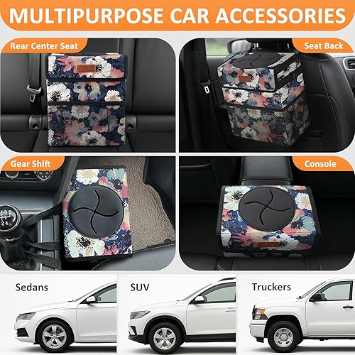 Vista 26 de Bote de basura para automóvil de 3 galones con tapa, bolsa de basura para automóvil, impermeable, a prueba de fugas, color negro floral