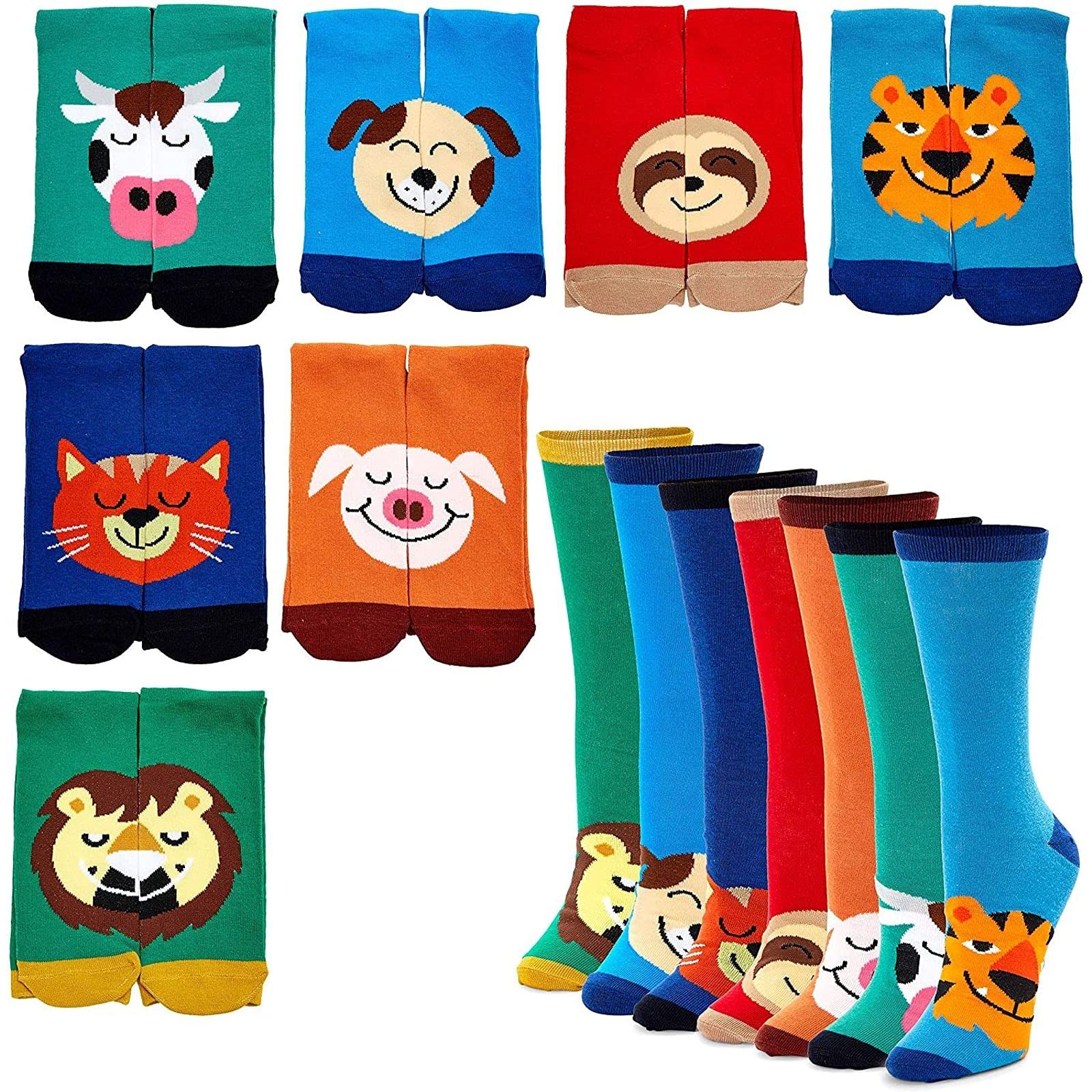 ZodacaAnimal Crew Socks for Men and Women, Novelty Socks (One Size, 7 Pairs), Multicolored, One size