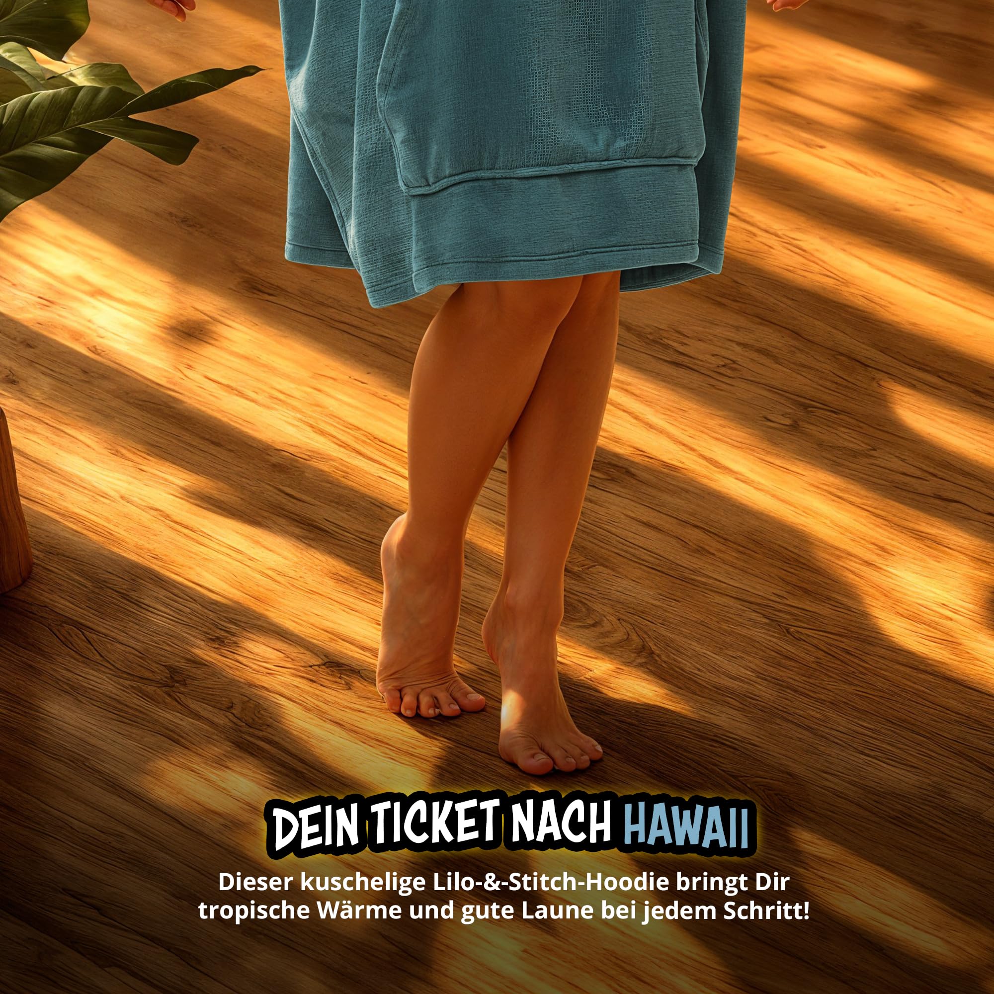 United Labels Disney Lilo & Stitch Oversize Hoodie Decke mit Ärmeln und Kapuze für Damen, Blau, Ohana, Kuschelpullover Einheitsgröße, Flauschiger Deckenpullover
