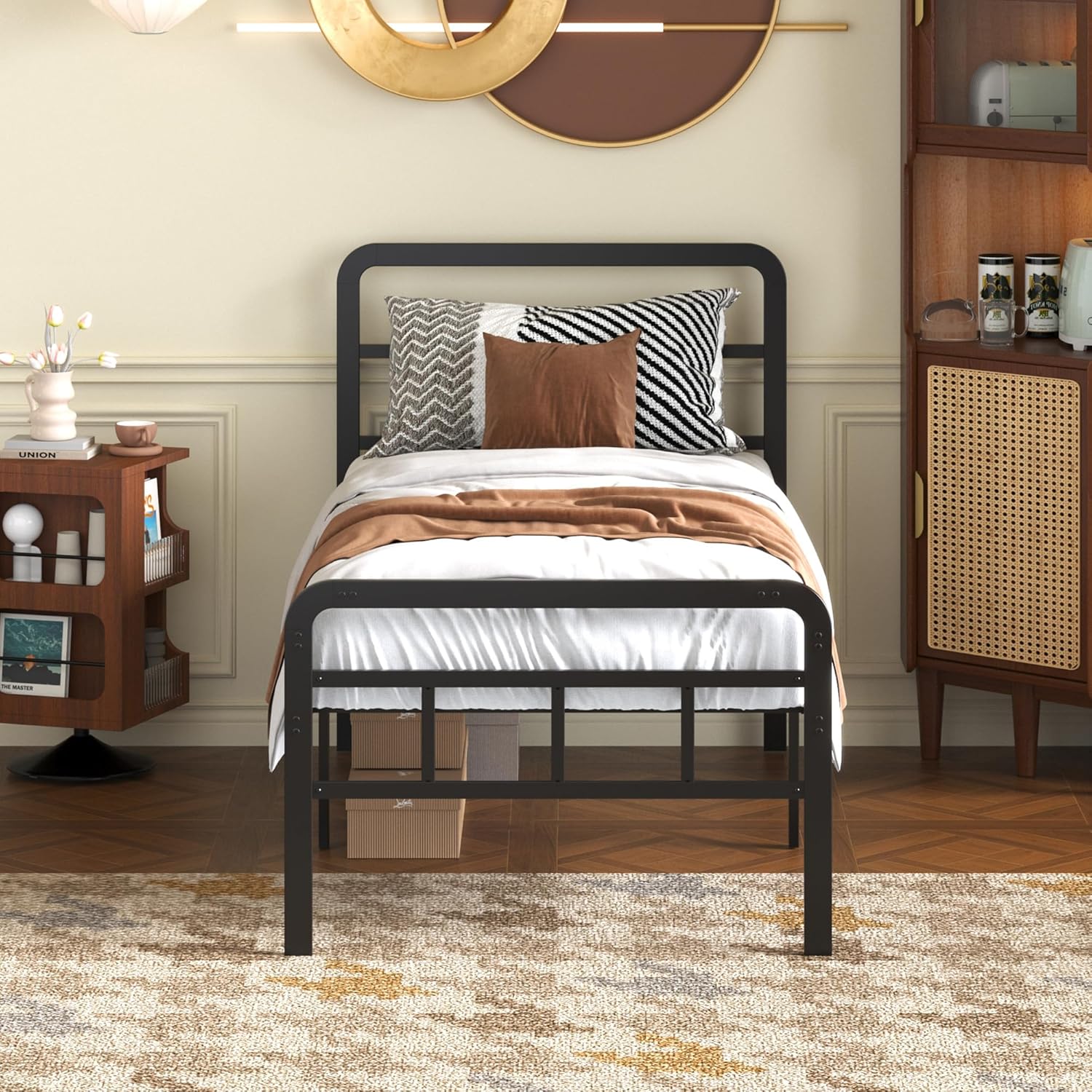 18 Inch Twin Bed Frames with Headboard and Footboard Heavy Duty Metal Platform, No Box Spring Needed, Easy Assembly Mattress Foundation, No Noise, Black - Image 6