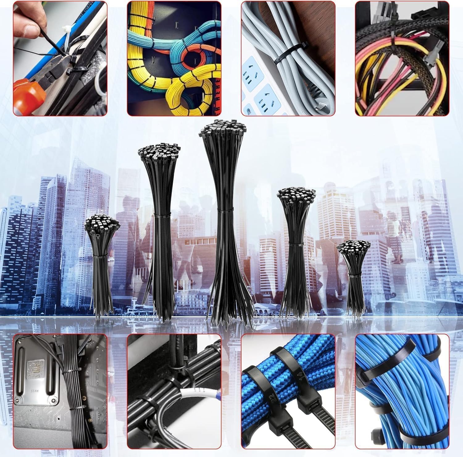 Bridas negras de 300 x 3,6 mm, resistencia a la tracción de 40 libras con resistente a los rayos UV, bridas de plástico de nailon autobloqueante, gran resistencia para cables ordenados, jardín,