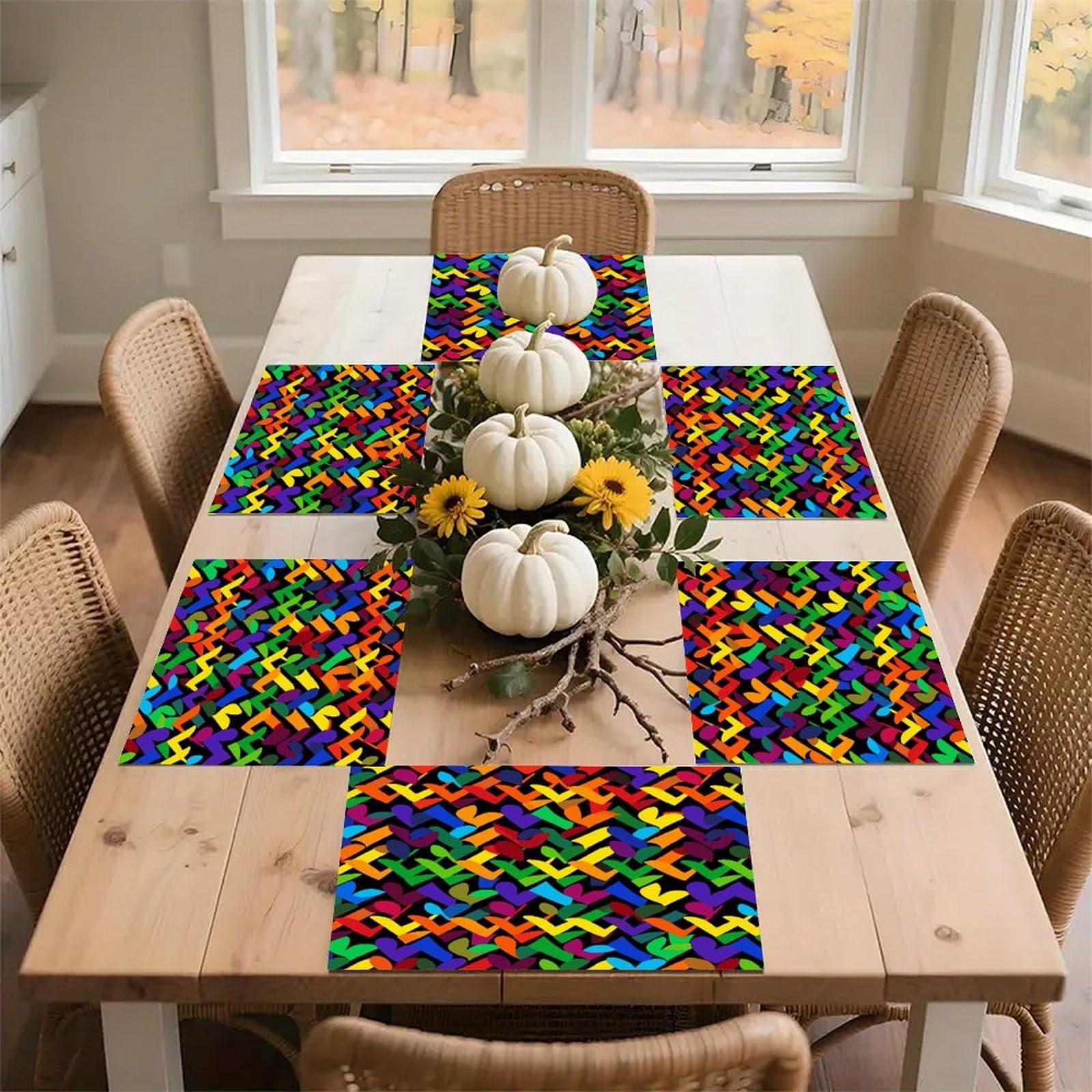 Gay Pride Rainbow Placemats Wipeable Heat Resistant Table Mats Washable Flax Place Mats Elegant Cloth Non-Slip Placemat for Kitchen Dinning Party Table Decor 12 * 18 in