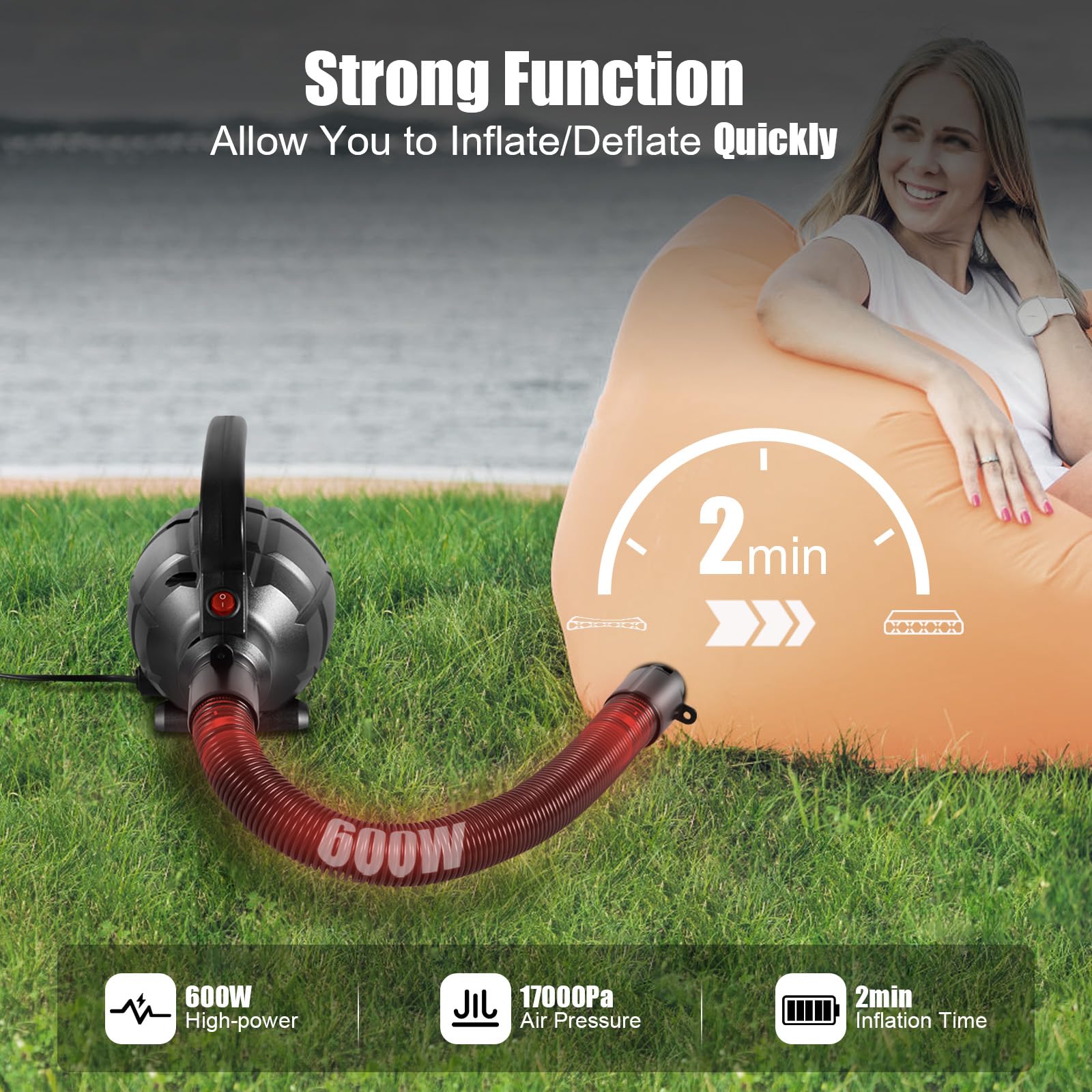 Pompe à Air Électrique 600 W - 1000 L/Min, Rechargeable, 2,4 PSI Avec 4 Buses Pour Tapis de Piste d'Air Tumbling