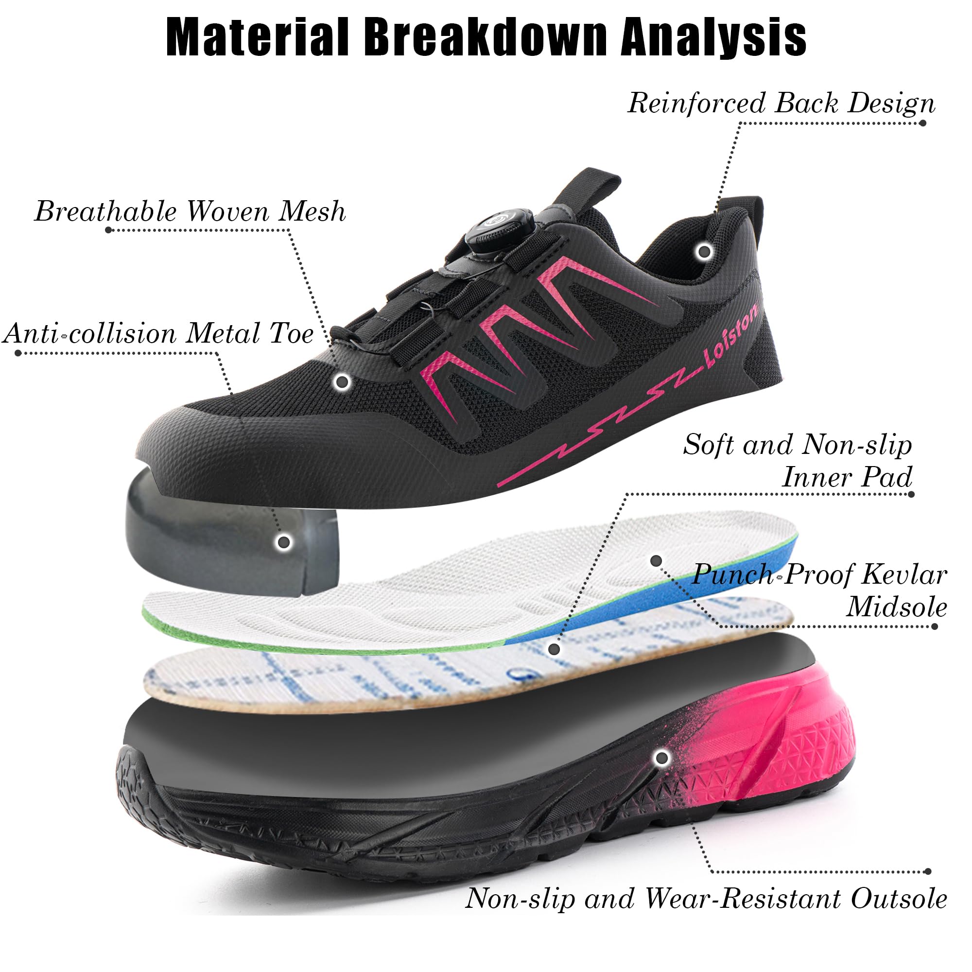 Sicherheitsschuhe Damen Leicht Arbeitsschuhe mit Stahlkappe Stahlkappenschuhe Arbeitsschutzschuhe Arbeit rutschfest Atmungsaktiv Rosa K06 Gr.42