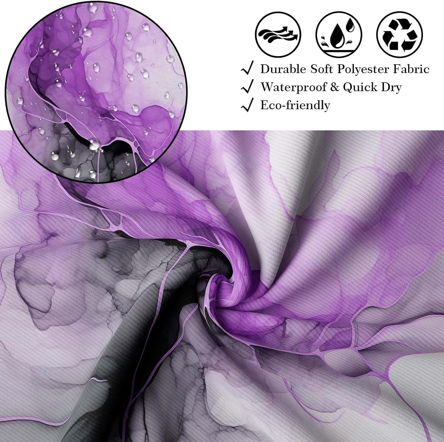 Purple Marble Shower Curtain Abstract Alcohol Ink Design Modern Crack Shower Curtains for Bathroom Decor, Waterproof Cloth Fabric with Plastic Hooks 70 x 72 in