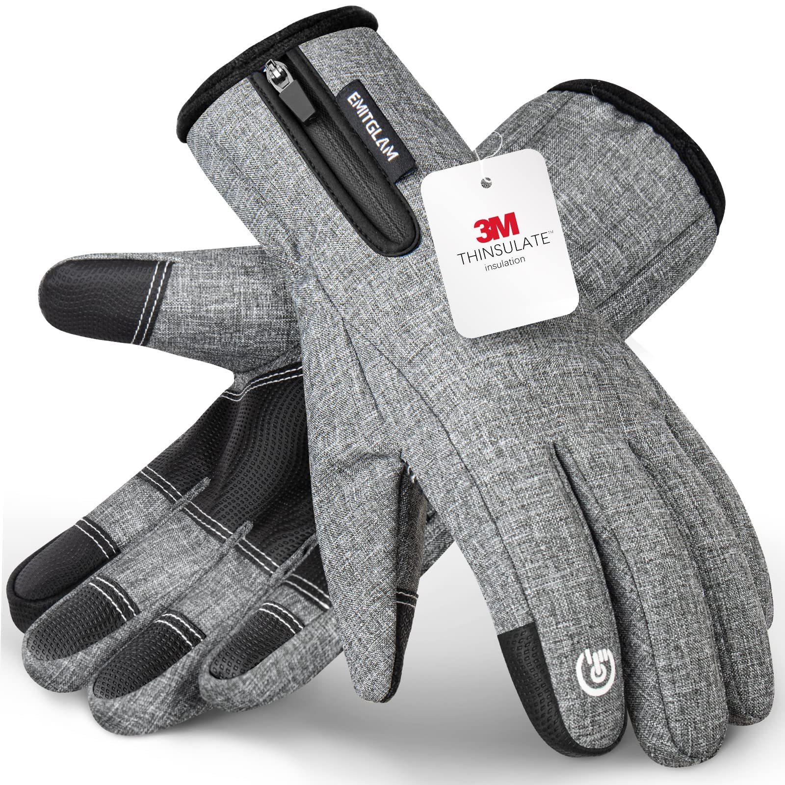 EMITGLAM Winter Gloves Men & Women Made with 3M Premium Insulation, Waterproof Snow Ski Gloves with 10 Touchscreen Fingers & 5-Layer Fabric, Windproof Thermal Warm Gloves for Cold Weather