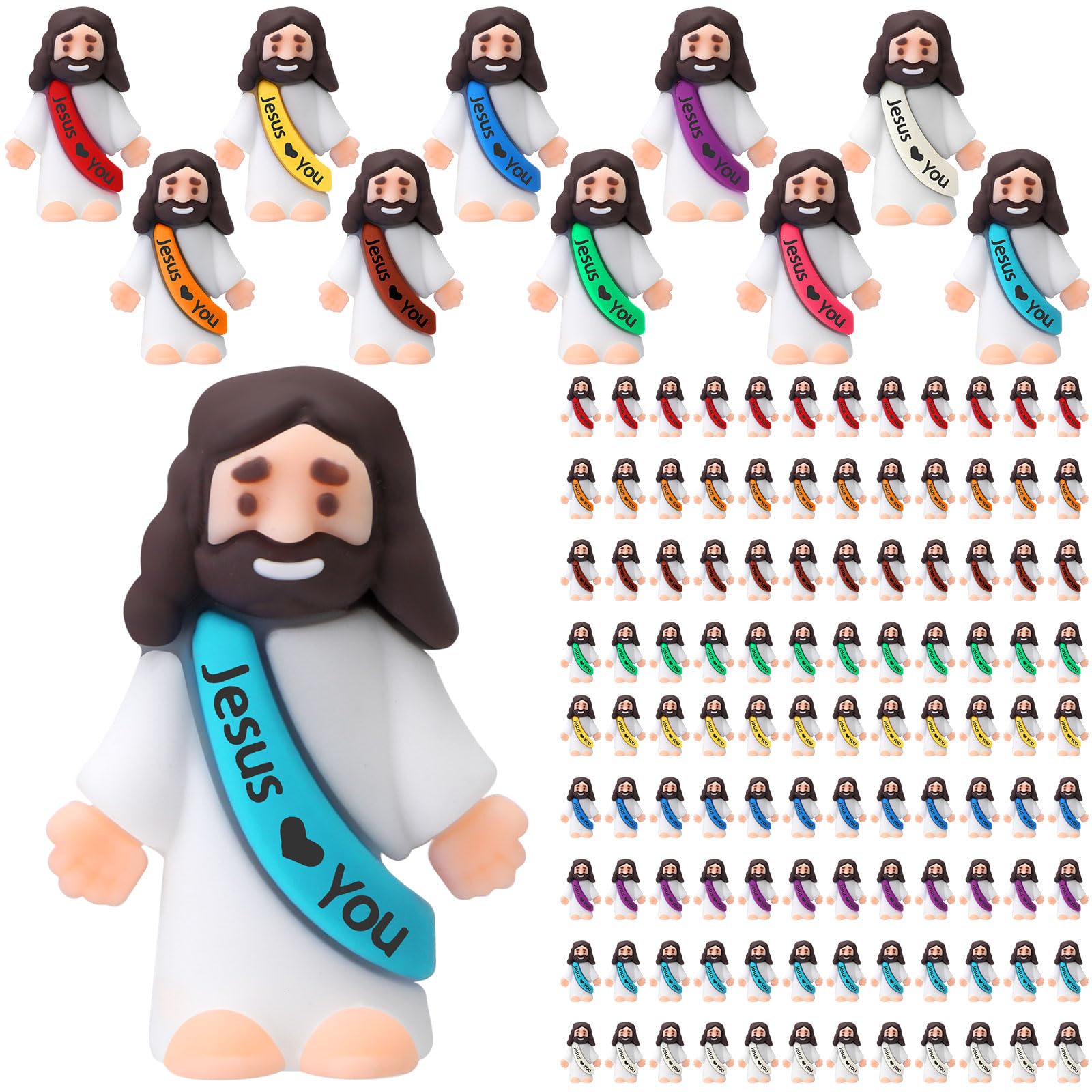 Bememo 400 Pcs Mini Jesus Figures Little Jesus Love You Rubber Action Figures to Hide and Seek for Religious Party Favors Easter Egg Stuffers Sunday