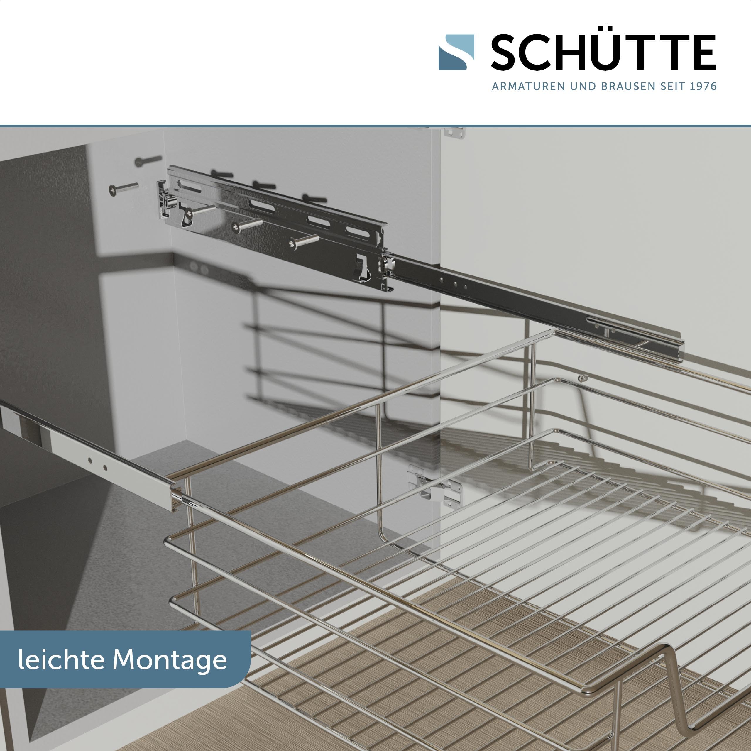 Schütte Teleskopschublade 4328 | Ausziehbare Schublade zum Nachrüsten für 60er Schränke aus Metall | Schrankauszug für den Küchenschrank | Hängekorb für die Küche | Korbauszug | Vollauszug, Chrom