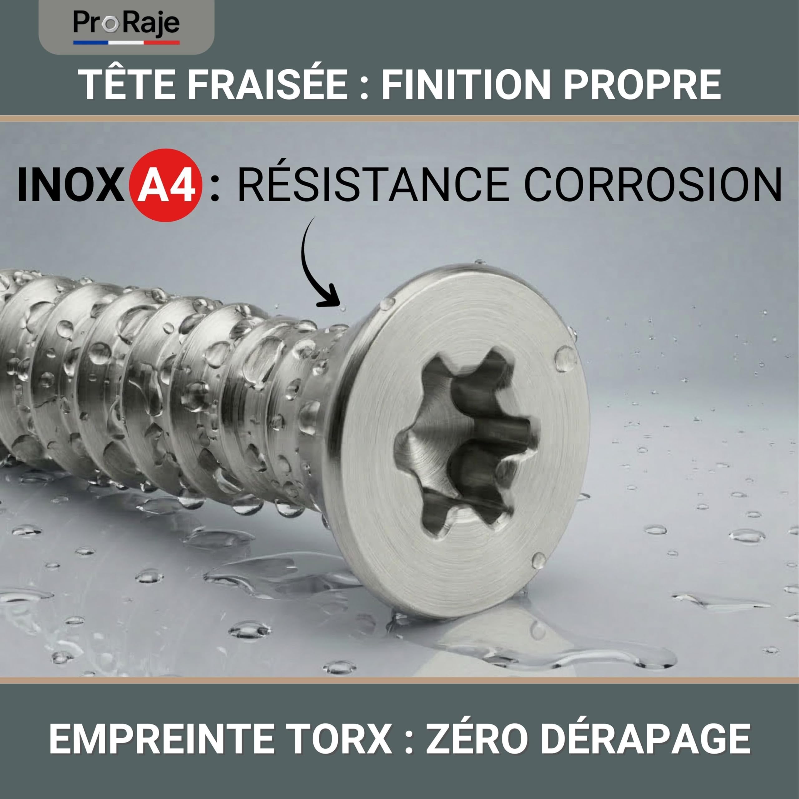 Edelstahlschrauben INOX A4: 6 x 100 mm (Gewinde 60mm) | Senkkopf mit TORX-Eingravierung (TX) | Edelstahl A4 (V4A / AISI 316) | für Konstruktion/Spanplatten/Terrasse/etc: 300 Stück im Set