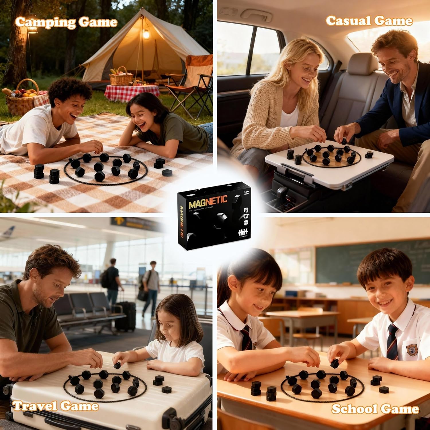 Magnetic Chess Game with Stones,Magnet Chess with String & Rope,Puzzle Strategy Game for Kids Ages 3+,Portable Travel Games for Camping & Car & Plane,Classic Family Board Games