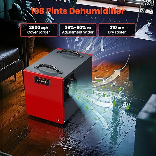 Miniatura 3 de Abestorm Deshumidificador comercial de 198 pintas con bomba y manguera de drenaje para espacio de rastreo, sótano, gran espacio de hasta 2,600 pies